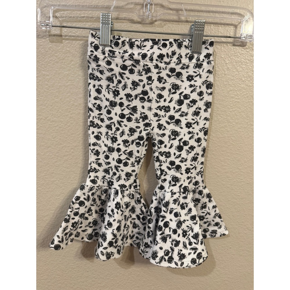 Baby Essentials Girls White Black Floral Ruffle Bell Bottom Leggings Pants 9M